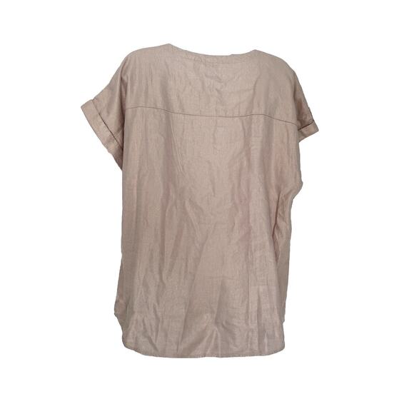 Ellen Tracy Blouse Size L Rosy Peach Shimmery Linen Blend Cuffed Sleeve Gold Zip - Picture 5 of 10